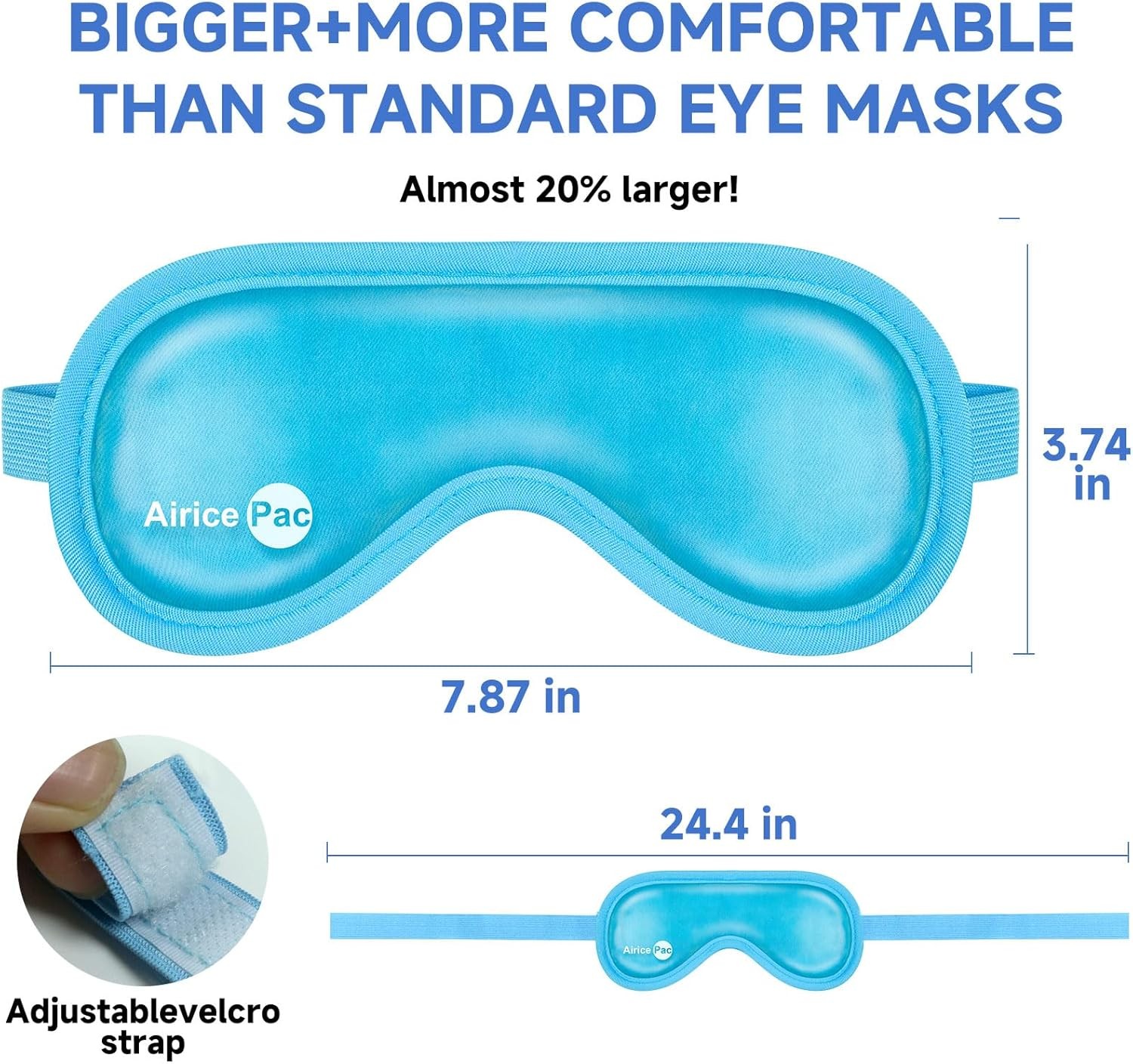 Cooling Gel Eye Mask Reusable Hot & Cold Compress, Adjustable Straps, Dual-Sided