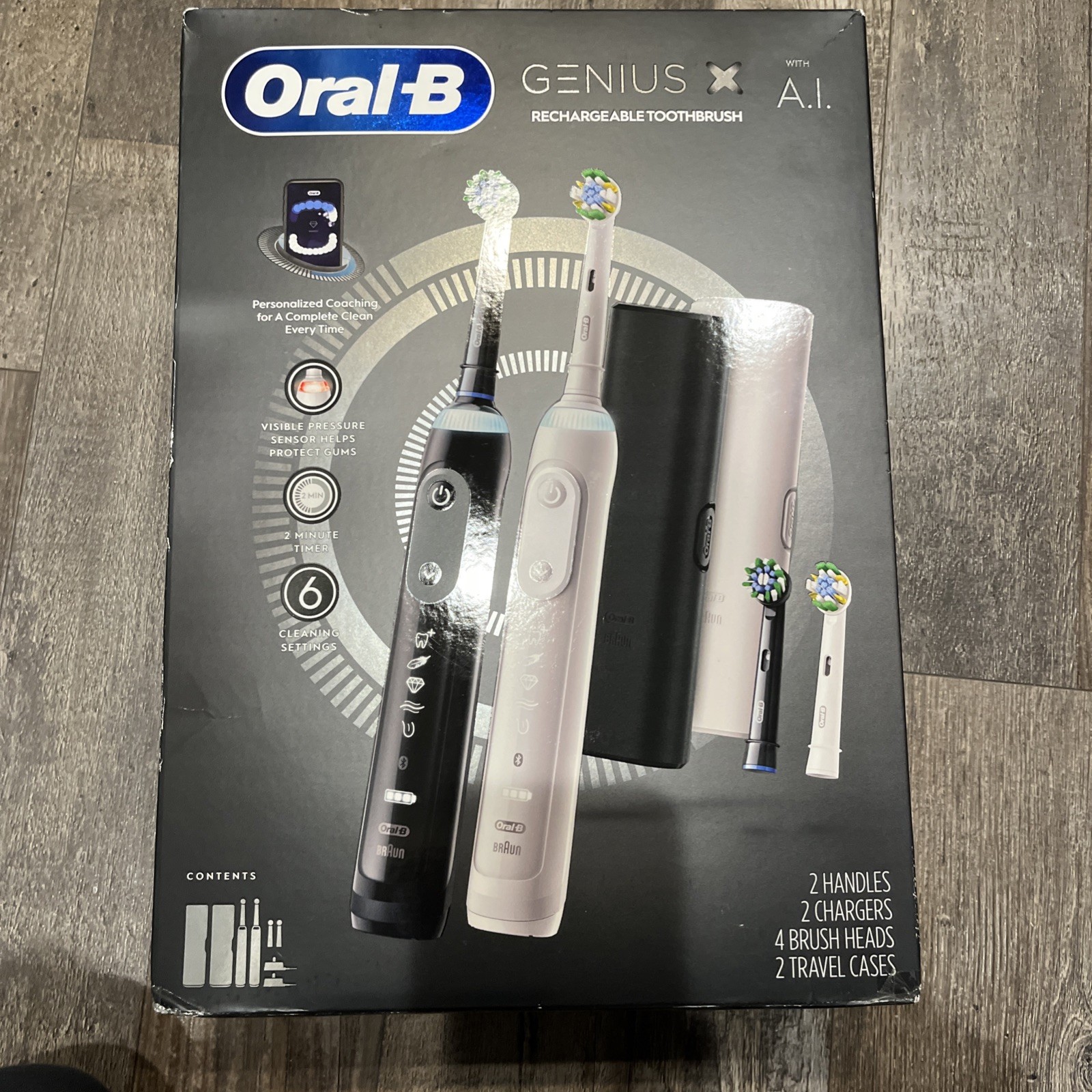Oral-B Genius X Rechargeable Electric Toothbrush 2-pack Balck and White With AIs