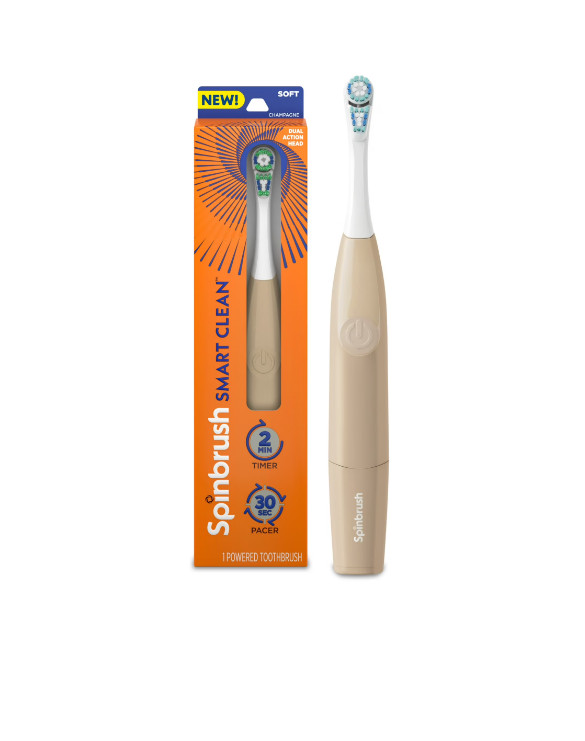 Spinbrush Smart Clean Battery Powered Electric Toothbrush Adults Timer – Beige