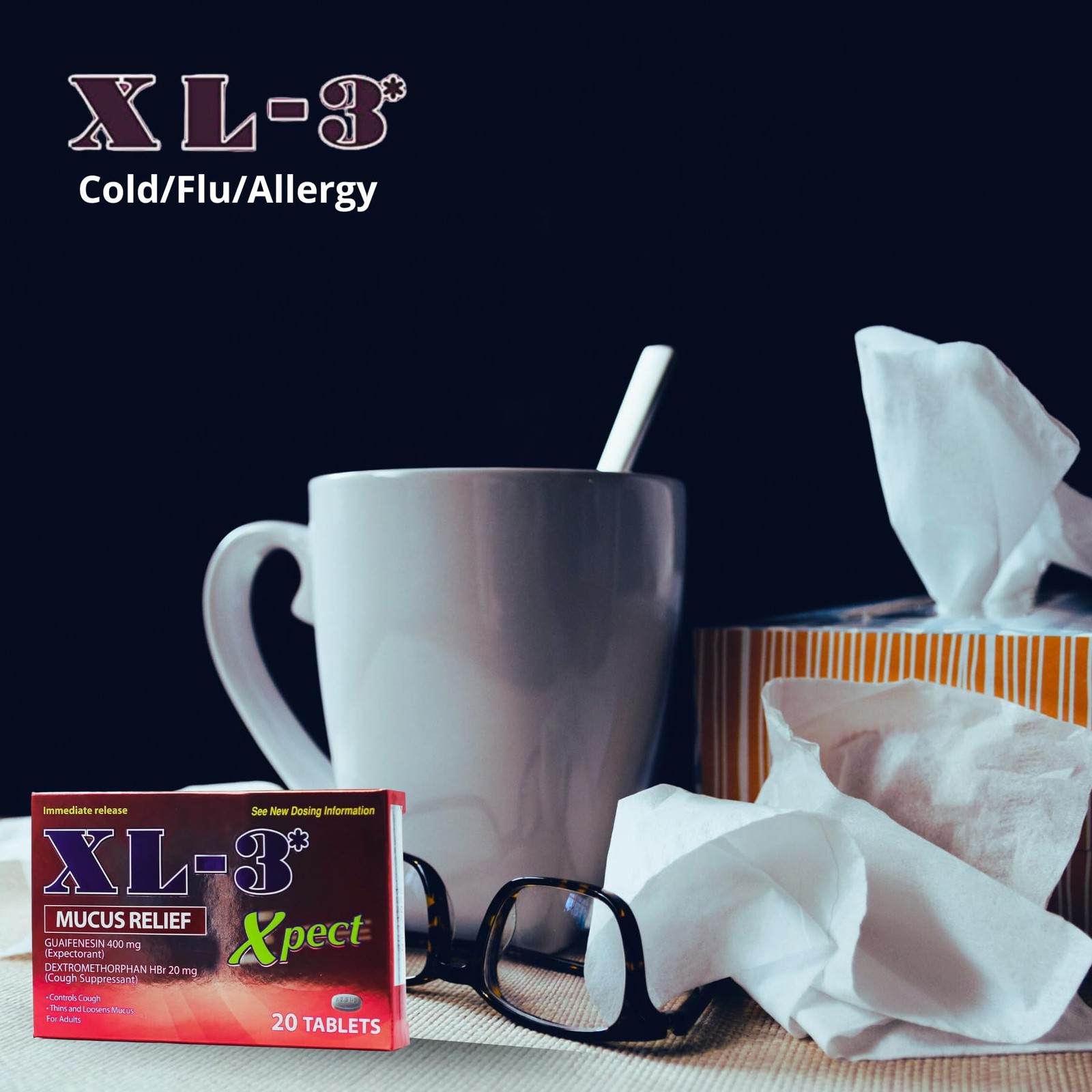 XL-3 Xpect Mucus Relief, Thins and Loosens Mucus, 20 Count (Pack of 1)