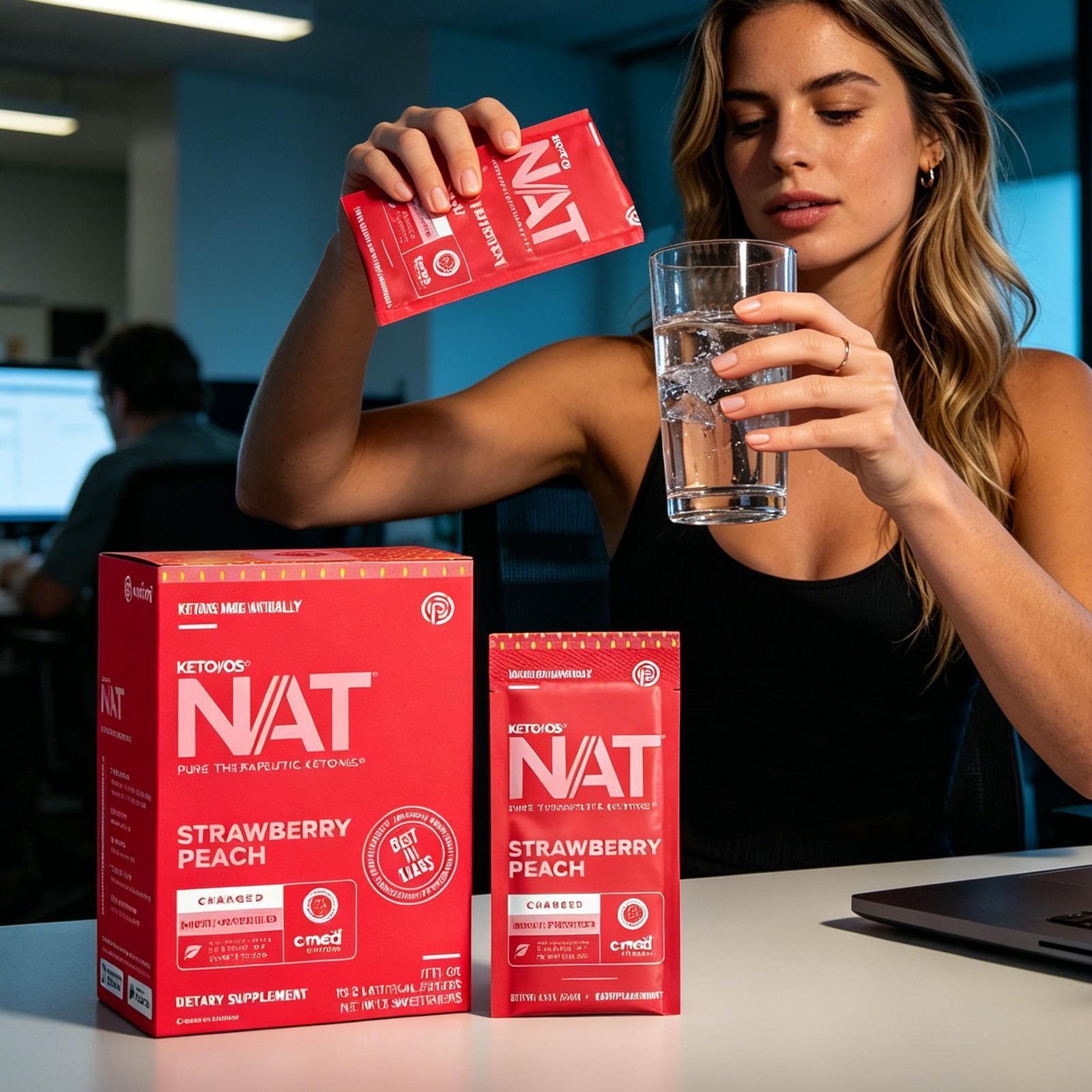 PRUVIT ketone drink Keto Nat STRAWBERRY PEACH Charged 20 pack