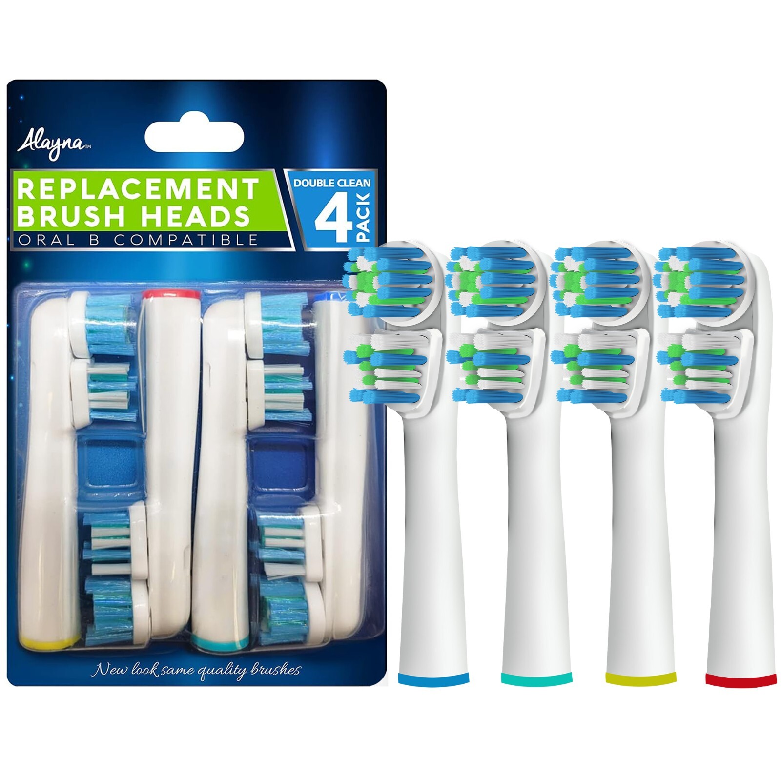 Alayna Replacement Toothbrush Heads Compatible with Oral B Dual Clean 4 Pack