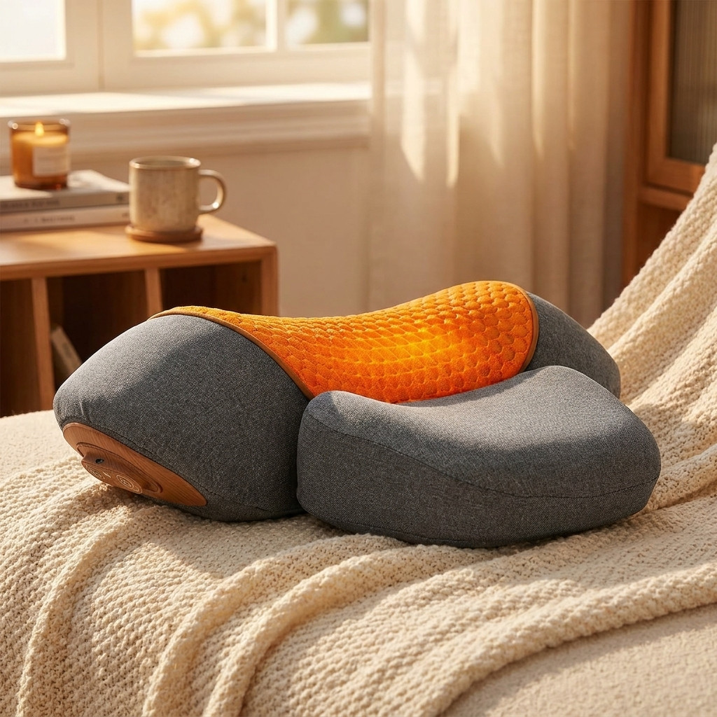 Electric Neck Massager Pillow Cervical Stretcher w/ Heat & Vibration Support
