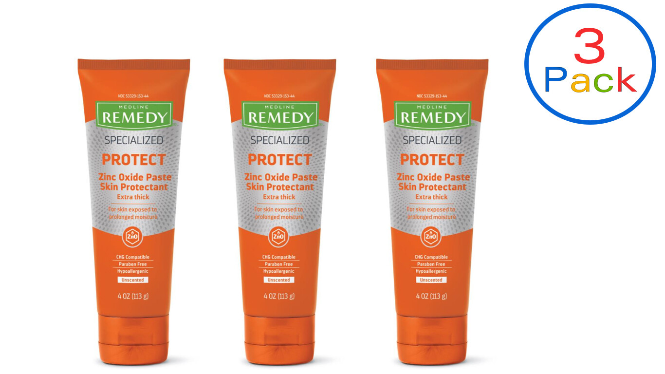 Medline Remedy Zinc Oxide Paste Skin Protectant Unscented 4oz, 3 Pack- 325614