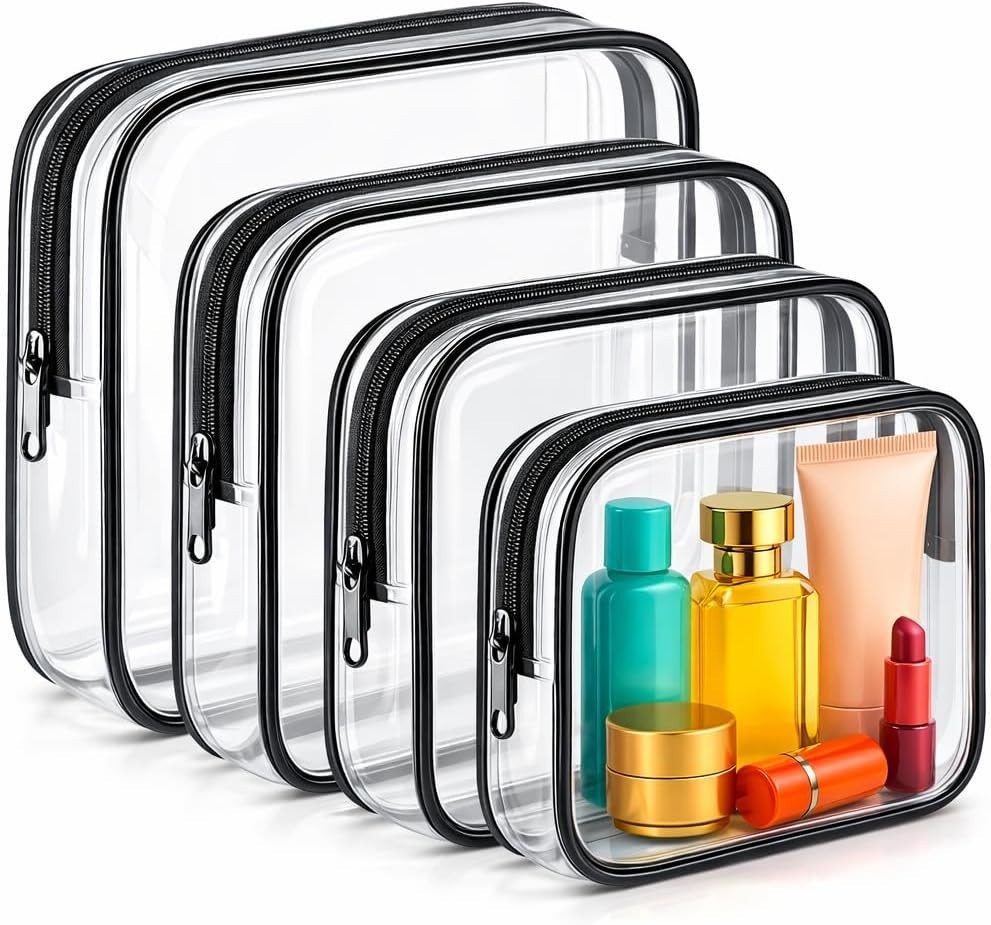 4PCS Clear Makeup Bags TSA Approved PVC Travel Cosmetic Organizer Set (L+M+M+S)