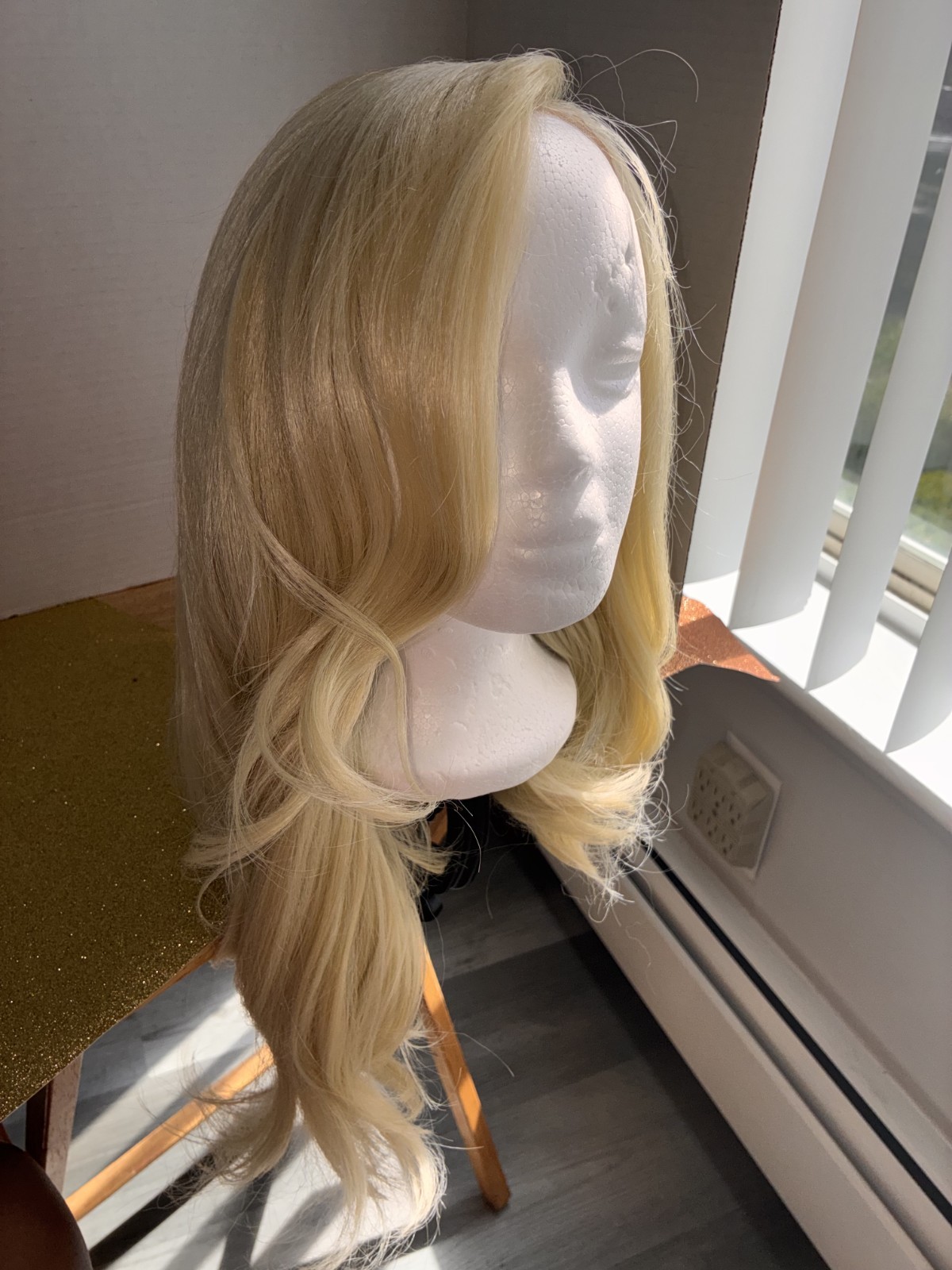 Light Blonde Long Wavy Synthetic Wig Classic Cap C-Part Adjustable Strap