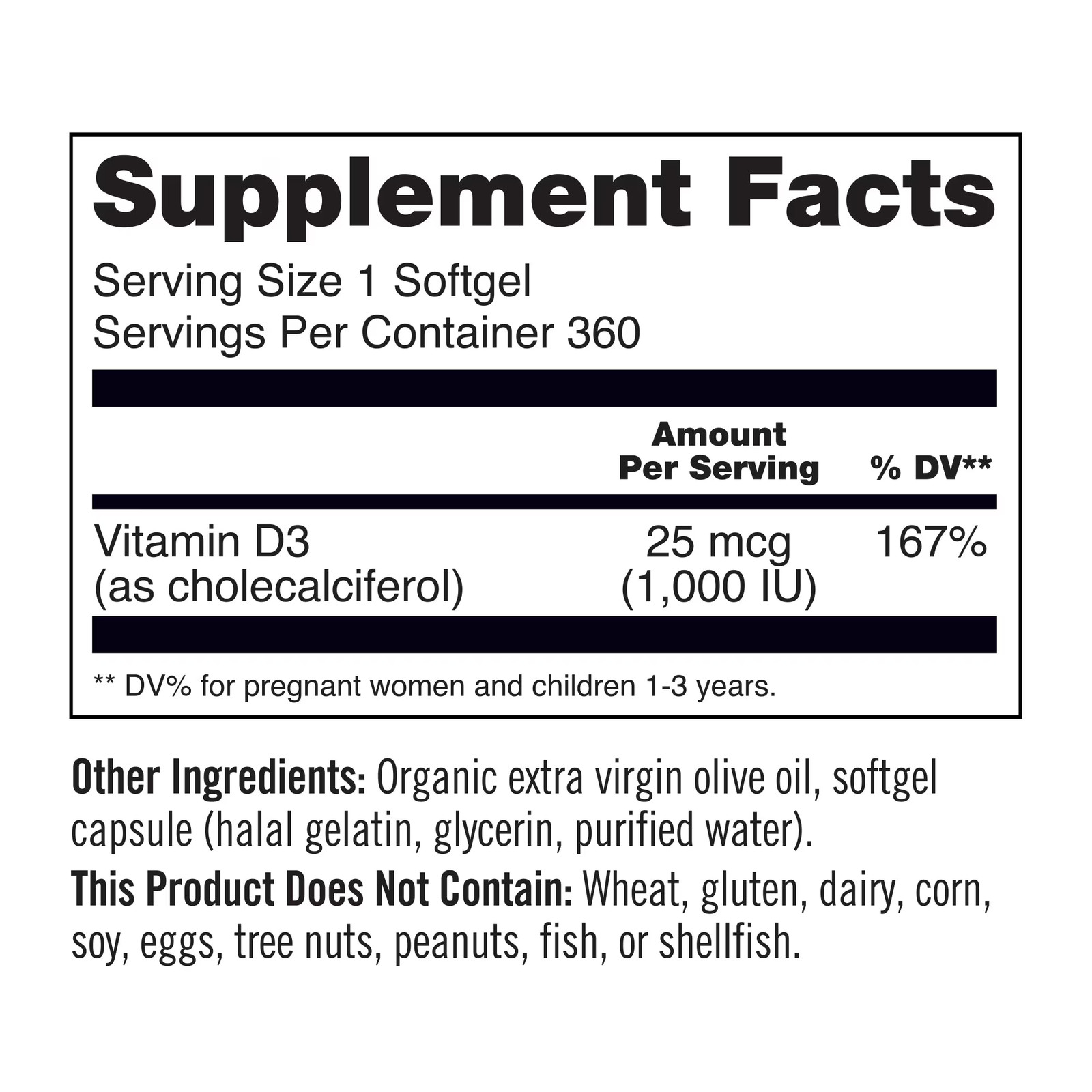 Vitamin D3 1000Iu + Organic Olive Oil – 360 Mini Softgels[1-Year Supply]