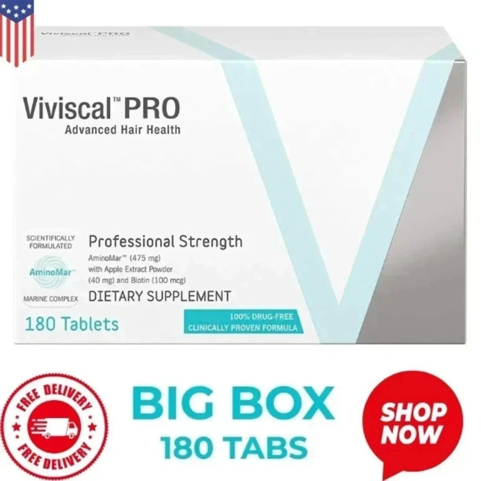 Viviscal PRO Professional Strength 180 Tablets Hair Growth Clinically Proven