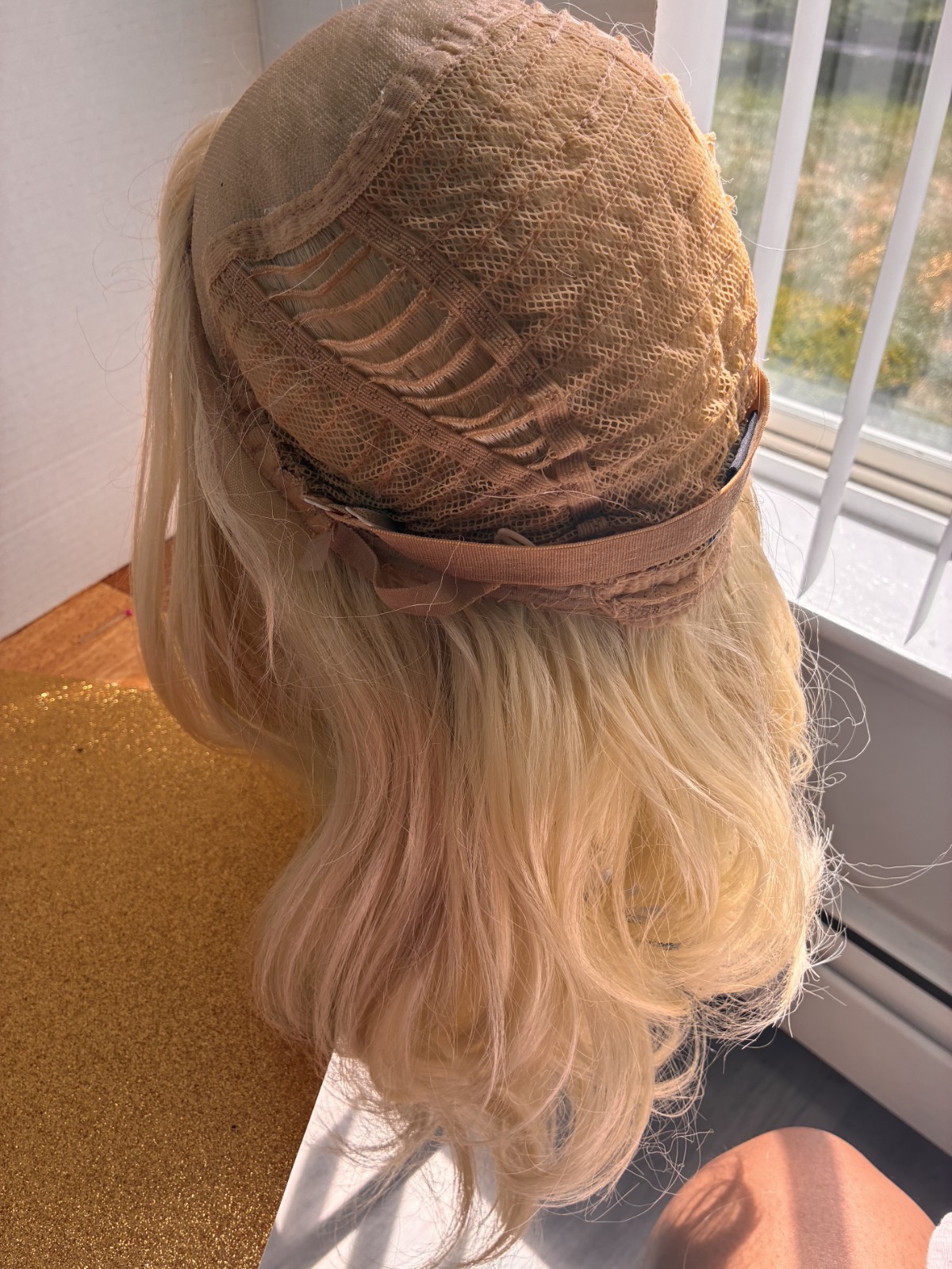 Light Blonde Long Wavy Synthetic Wig Classic Cap C-Part Adjustable Strap