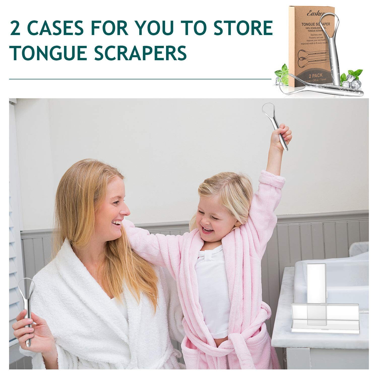 Tongue Scraper (2 Pack), Wide-Head Tongue Cleaner with Nice Carrying Box, 100%