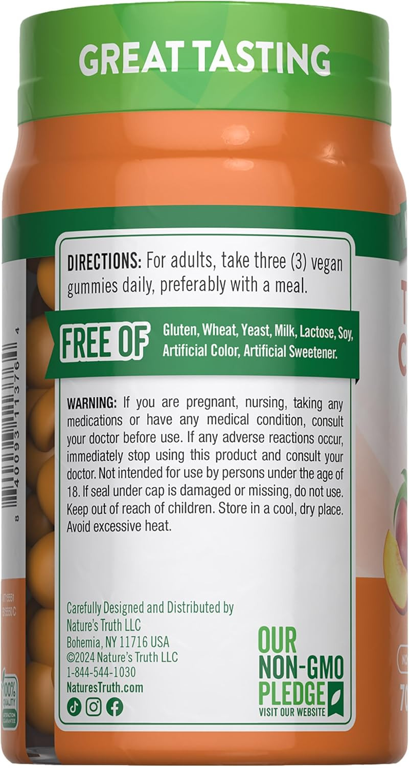 Turmeric and Ginger Gummies | 70 Count | Peach Flavor | Vegan, Non-Gmo, & Gluten