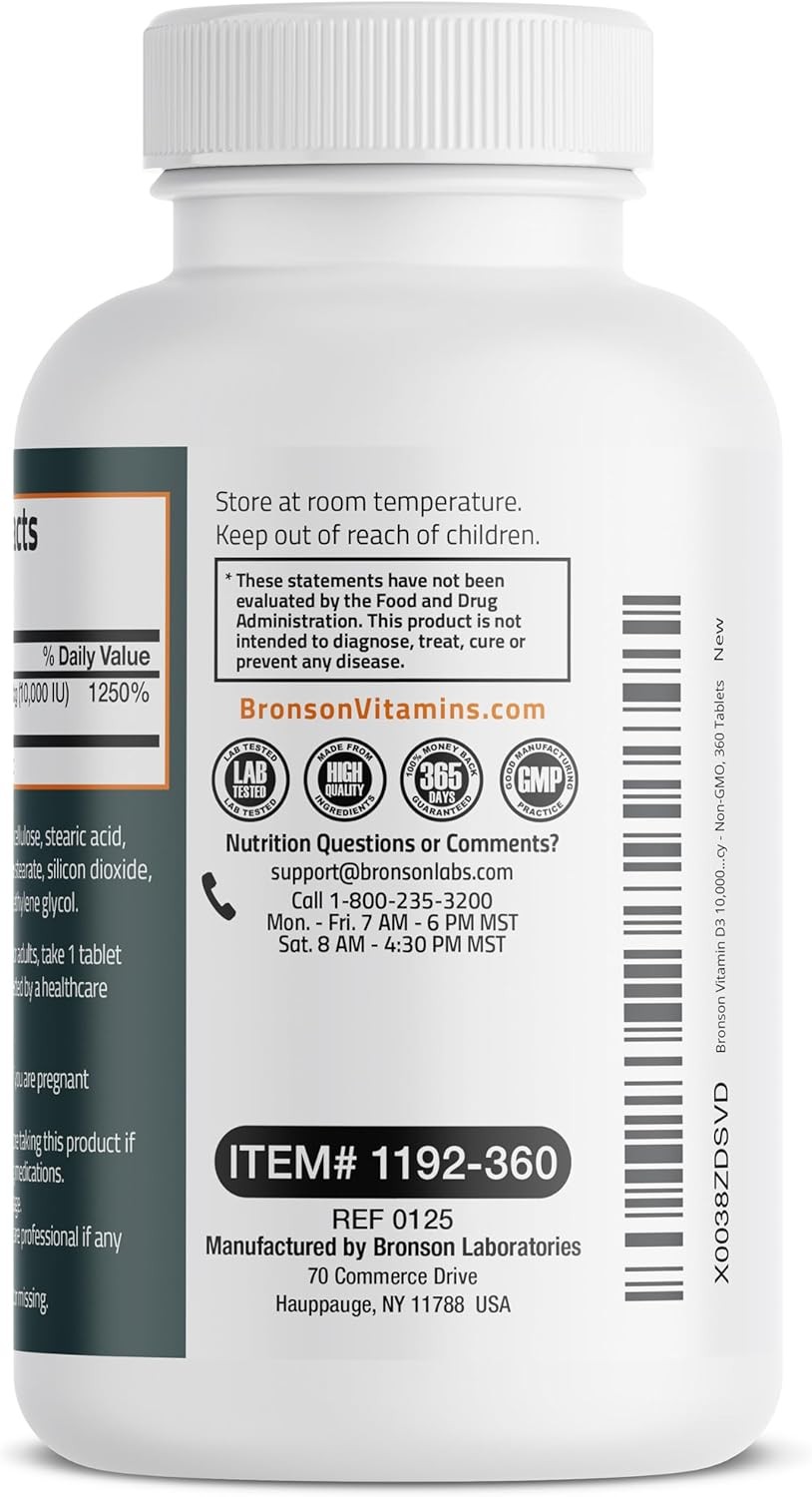 Vitamin D3 10000 IU 250mcg 360 Tablets 1 Year Supply Immune Support Non-GMO…