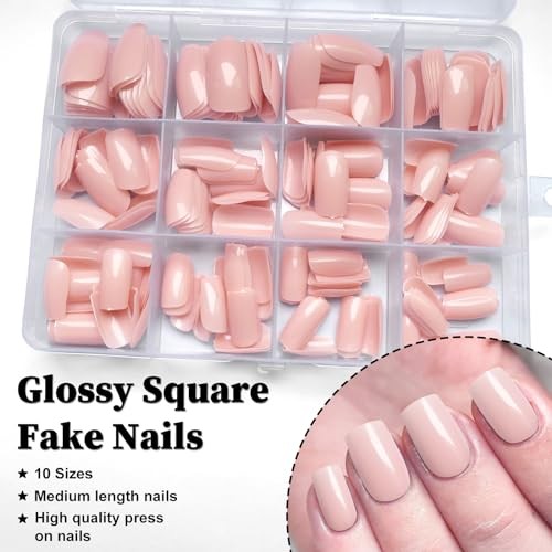 240pc Press on Nails Medium Square Fake Nails Glue on Nail Press ons Nude