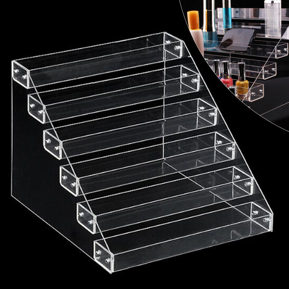 6-Tier Clear Acrylic Rack Perfume Makeup Ladder Display Stand Risers Shelf