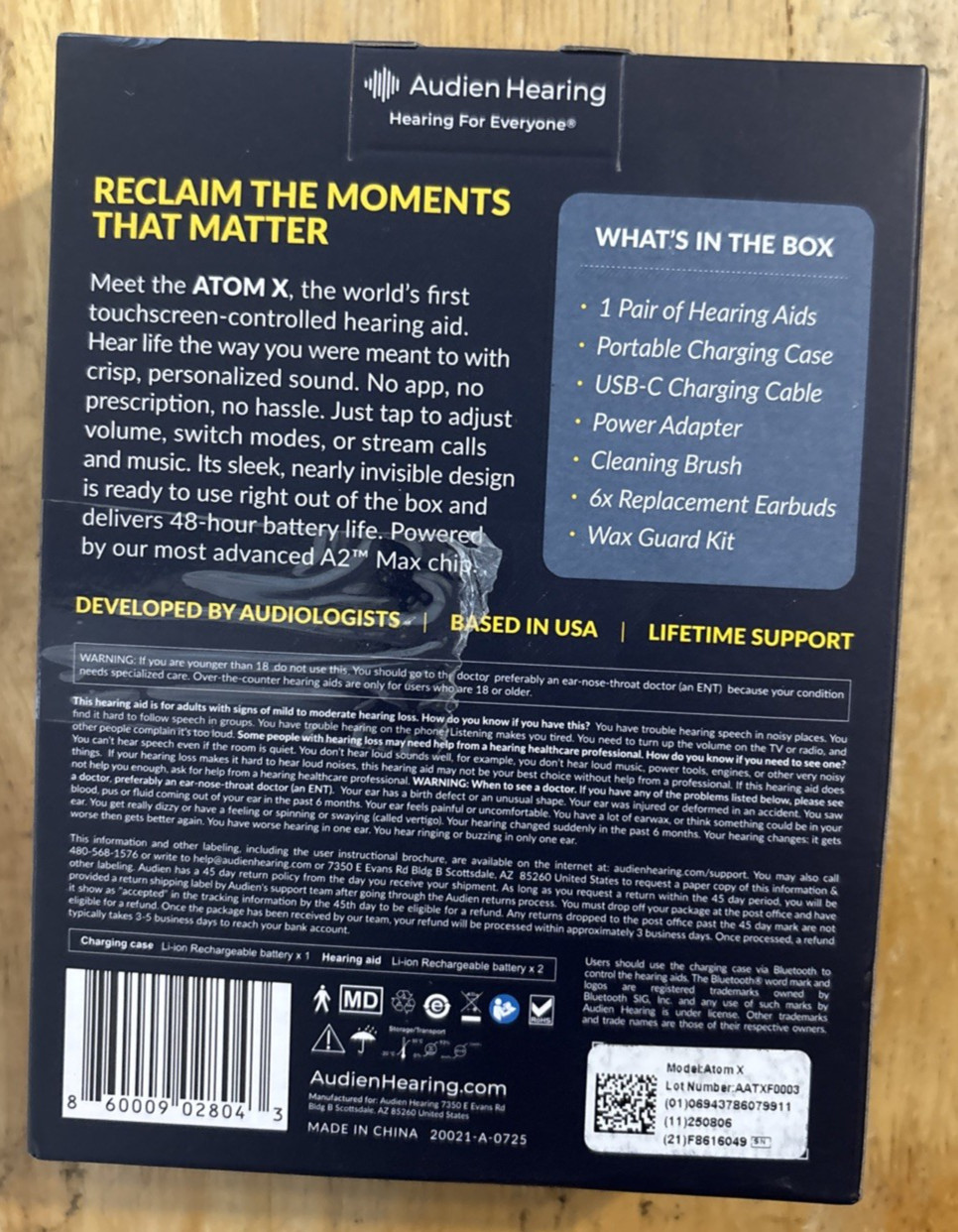 Audien Hearing Atom X Recheargeable OTC Hearing Aids… FREE S&H!
