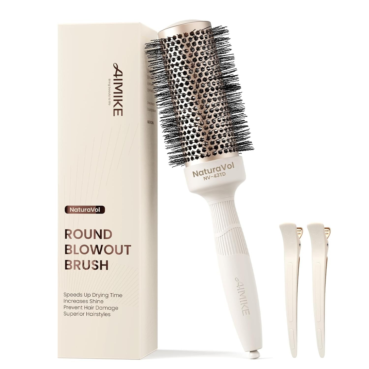Round Brush for Blow Out, NaturaVol Medium Round Hair Brush for Fine Hair with N