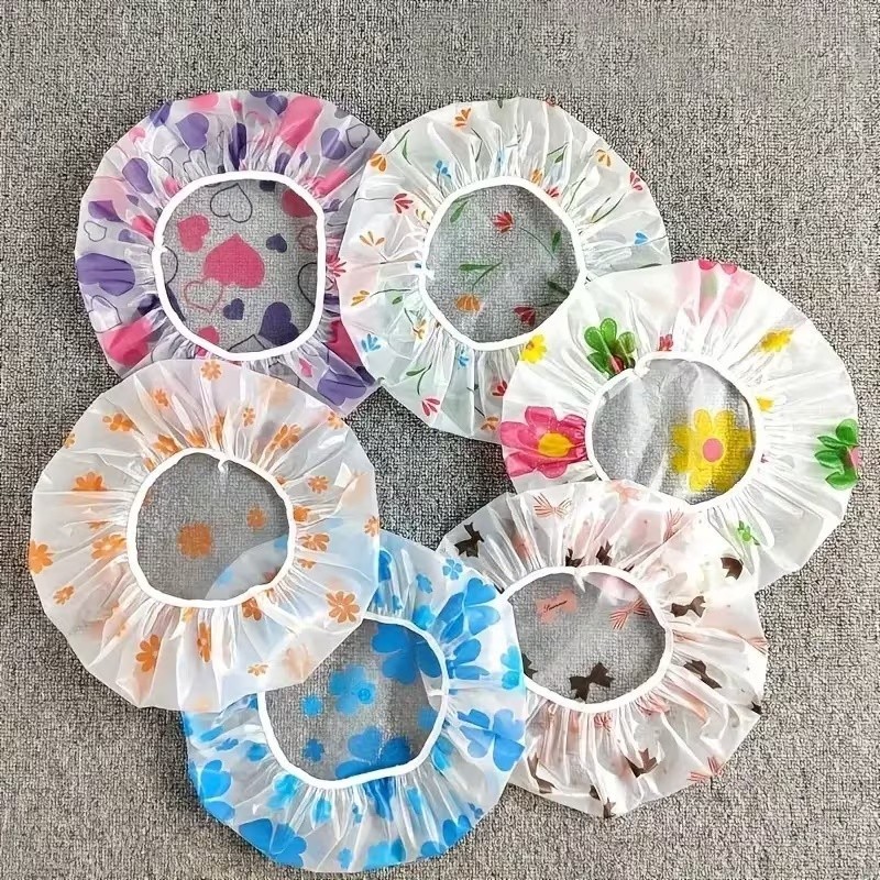 4Pcs Reusable Elastic Shower Caps Adjustable Waterproof Bath Caps Random Prints