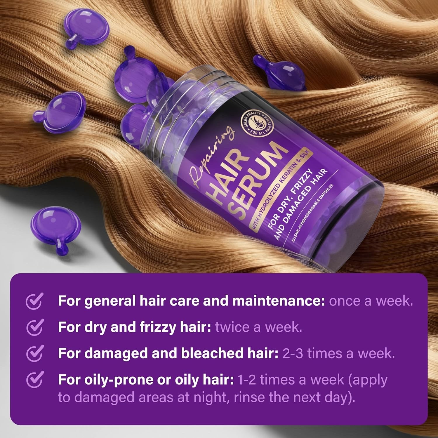 Hair Vitamins Oil Capsules for Frizzy & Damaged Hair Keratin Treatment with Oils