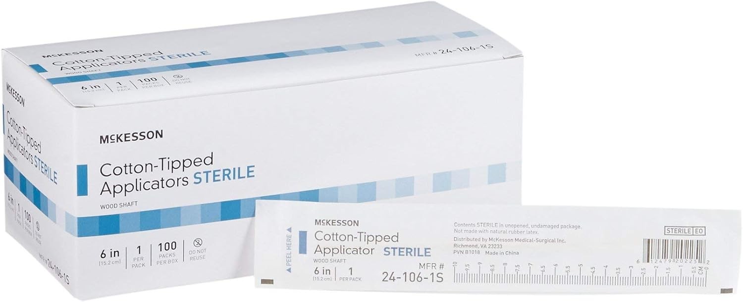 McKesson Cotton Tipped Applicator, 6 in [100 Count] Long Sterile Medical Swabs,