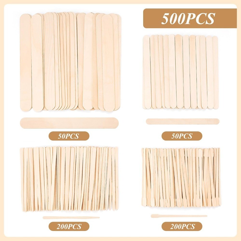 500 Pcs Waxing Sticks Kit 4 Styles Wooden Applicators for Body Face Legs