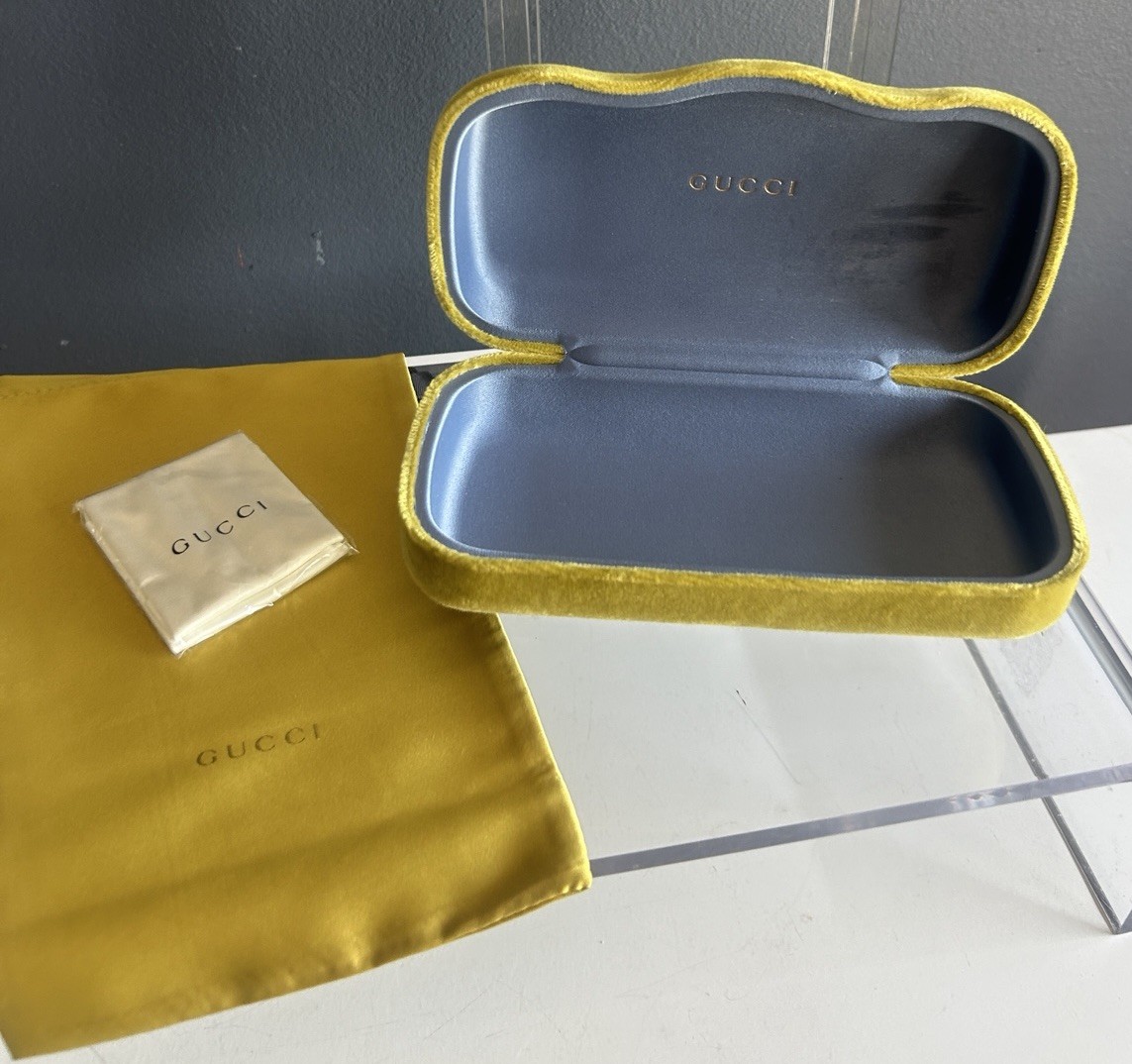 Gucci Yellow / Mustard Velvet Velour Hard Shell Eyeglasses Case, Cloth & Pouch