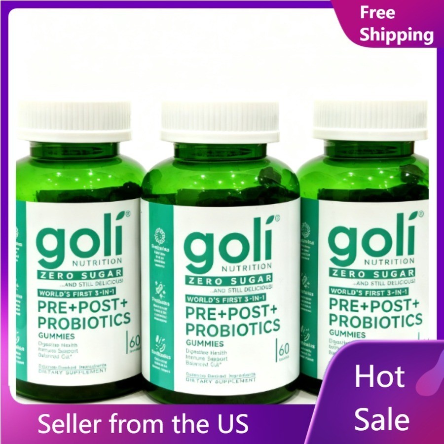 3 Pack Goli Zero Sugar 3-in-1 PRE+POST+Probiotics Gummies 60 Count++