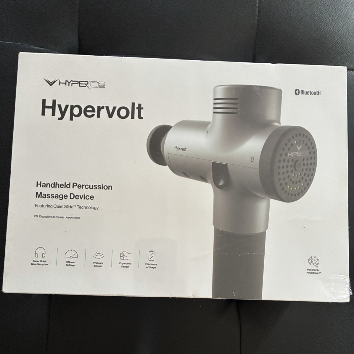 Hyperice Hypervolt Percussion Massage Gun w/ Bluetooth, 5 Heads, Silver/Black