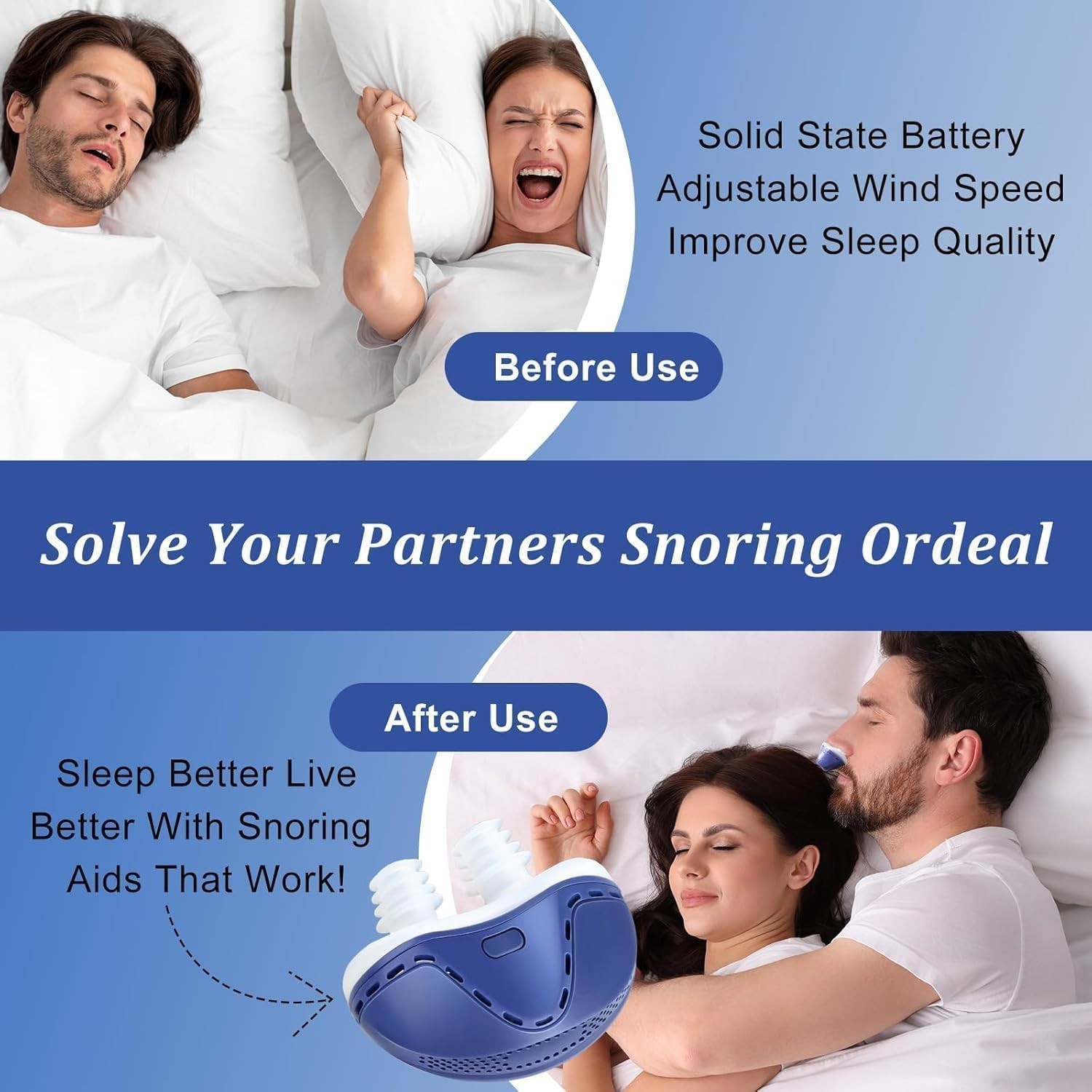 ABS Electric Stop Snoring Device Depth Sleep Anti Snore Silicone Correction Blue
