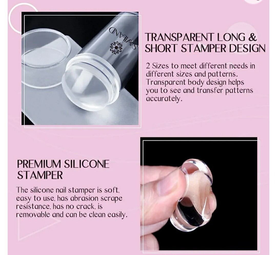 Saviland French Tip Nail Stamp – 4PCS Nail Art Stamper Kit Clear Silicone Nai…