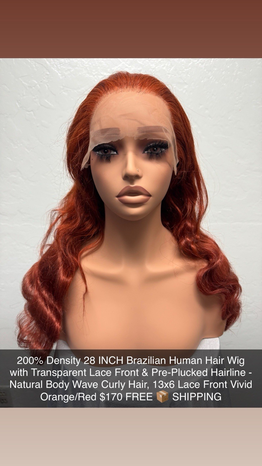 Orange Red Human Hair 13×6 Lace Front Wig 28in Body Wave Pre-Plucked