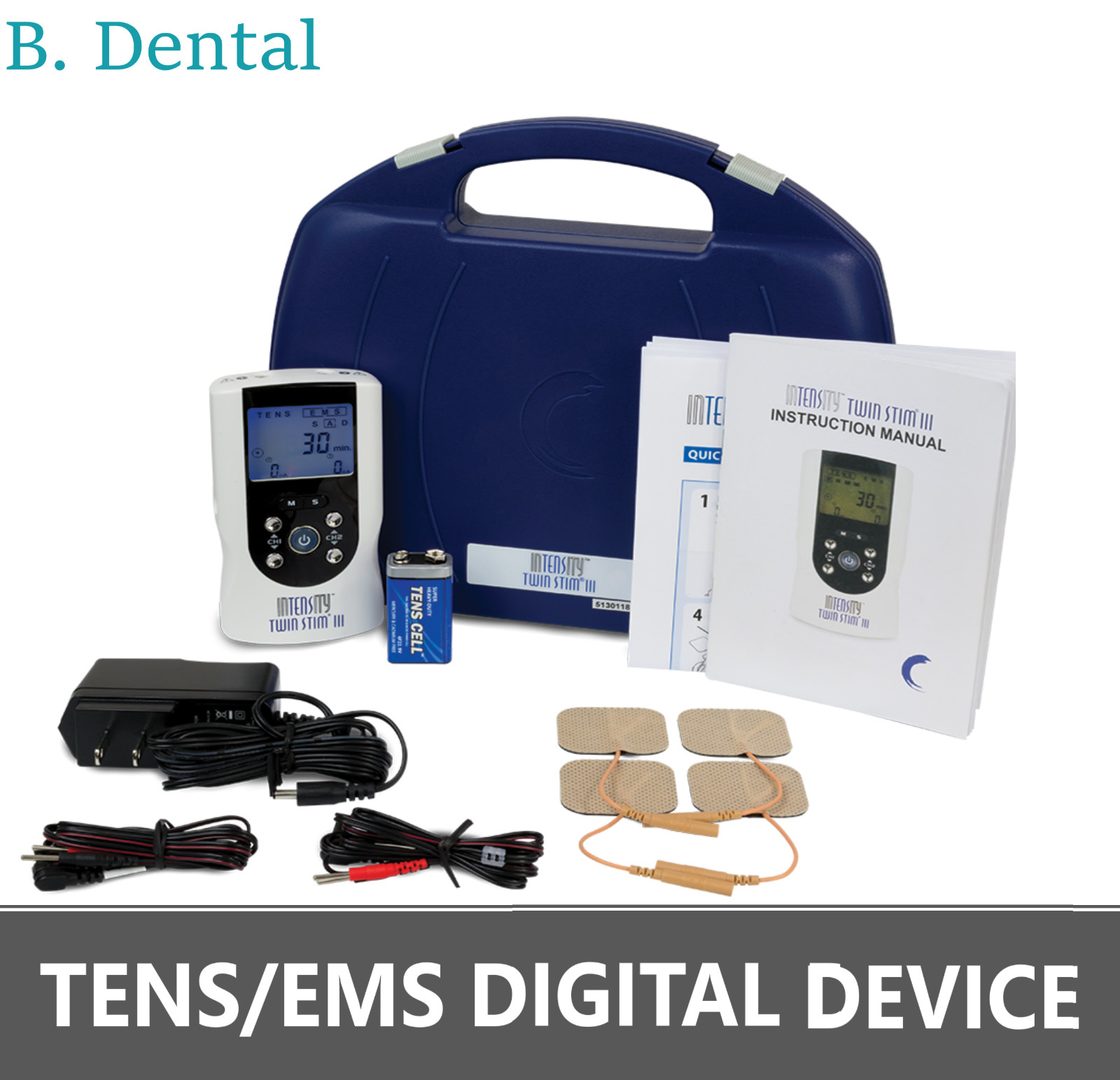 TENS EMS DIGITAL DEVICE InTENSity Twin Stim III, 1 Year Wrnty, 4 Modes, Complete
