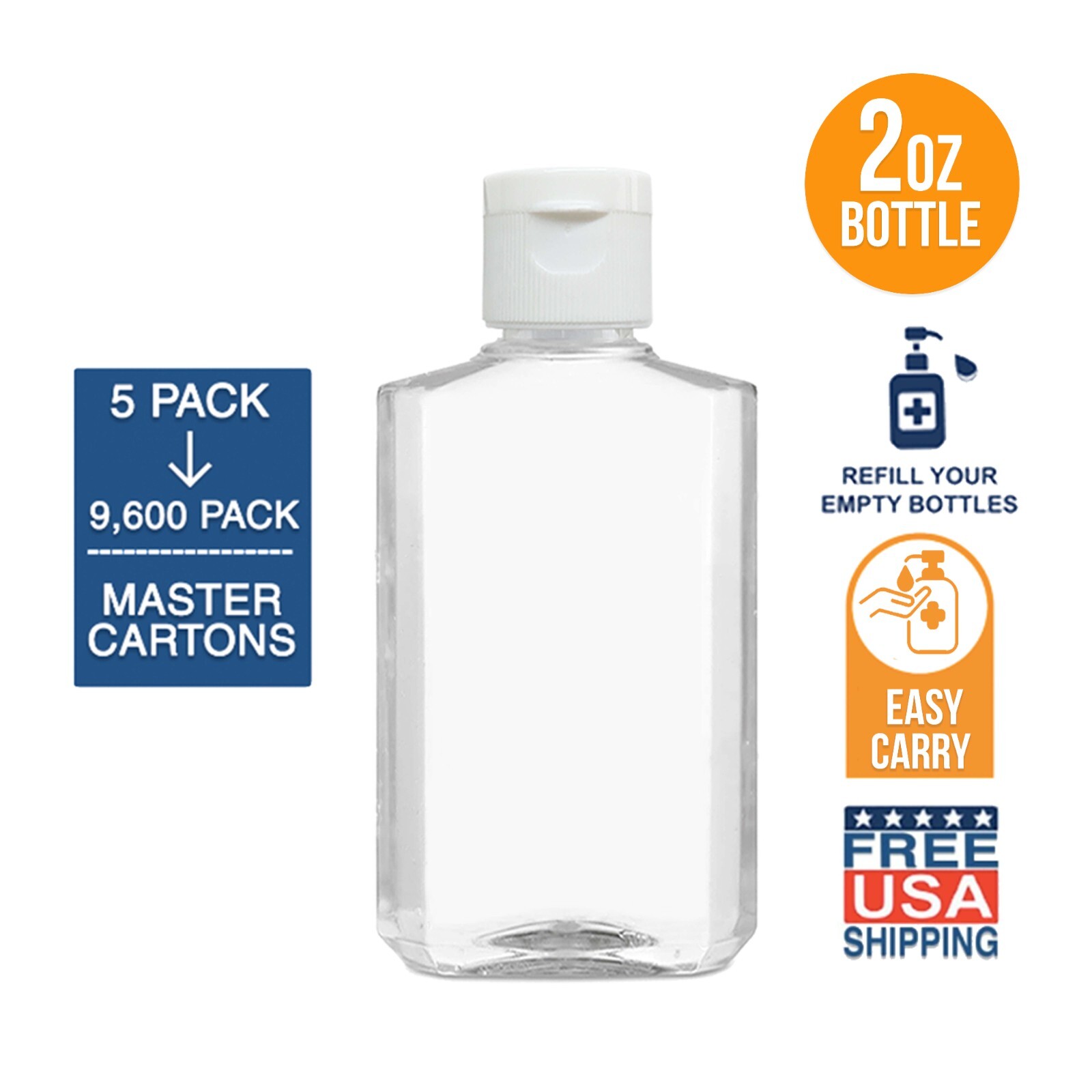 2 OZ Refillable Travel Bottle Flip-Top Cap – Liquids / Gels (Empty Bottles) BULK