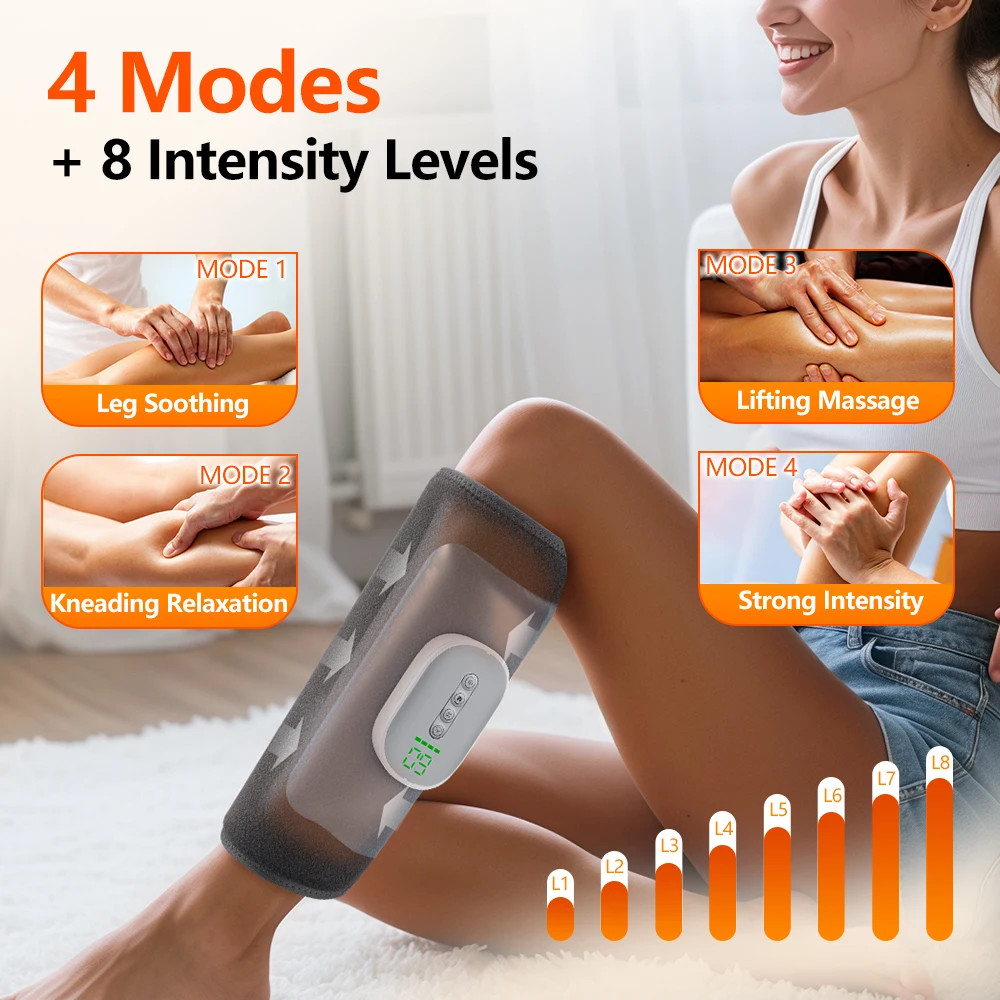 Cordless Leg Massager for Circulation, Air Compression Calf Massager with Heat