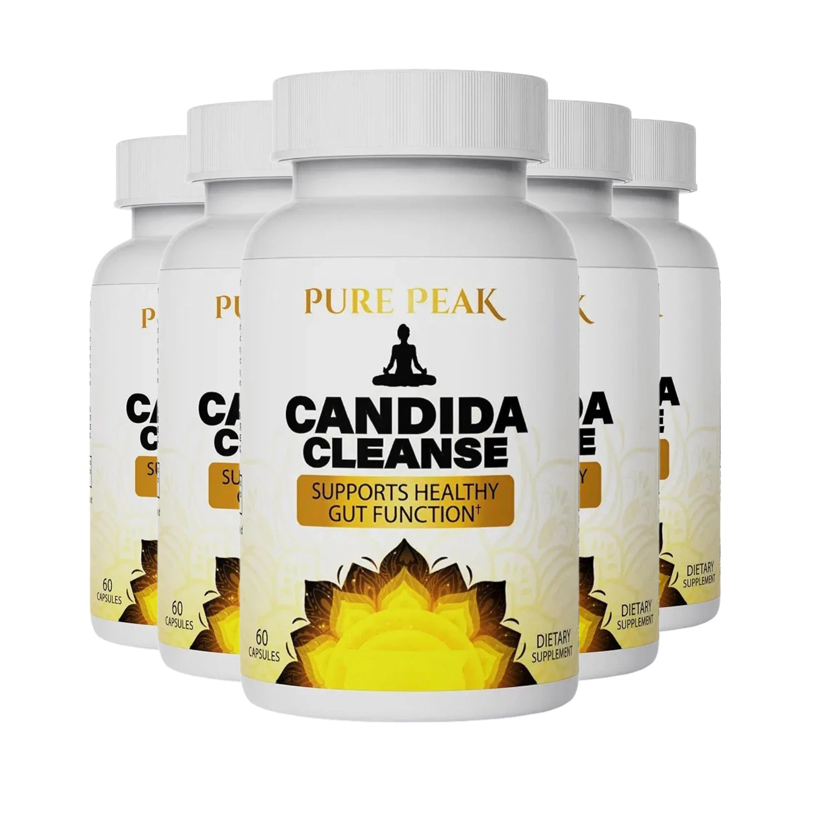 5-Pack Pure Peak Candida Cleanse – Boost Gut & Colon Health – 300 Capsules