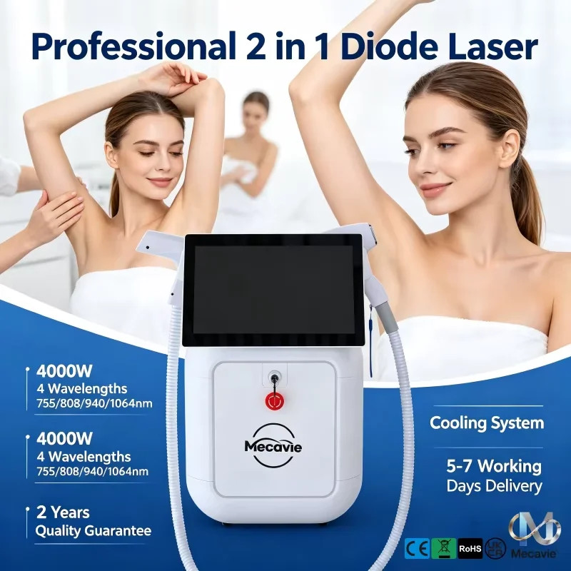 Portable 2-in-1 Soprano Titanium Ice 808nm Alexandrite Diode Laser Hair Removal