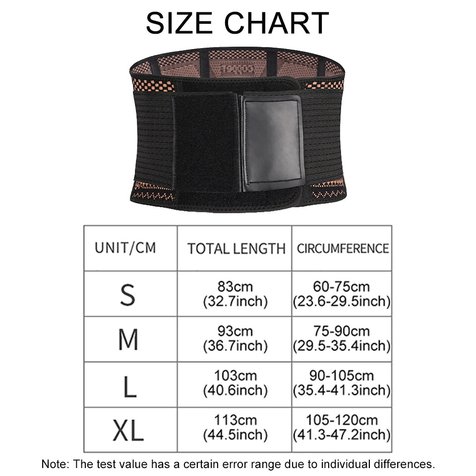 Copper Lumbar Waist Support Brace Belt Lower Back Pain Relief for Men Women