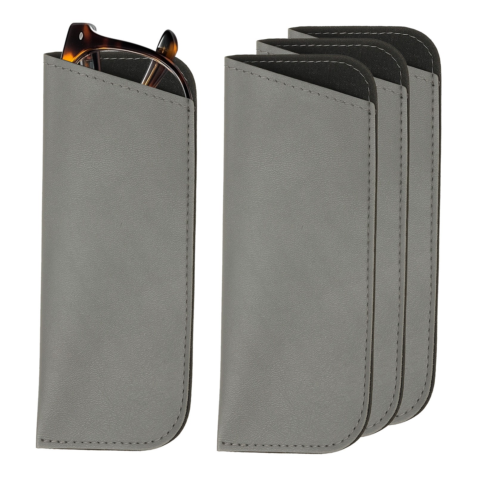 4Pcs Soft Eyeglass Cases Leather Sunglass Case Portable Glasses Pouch Grey