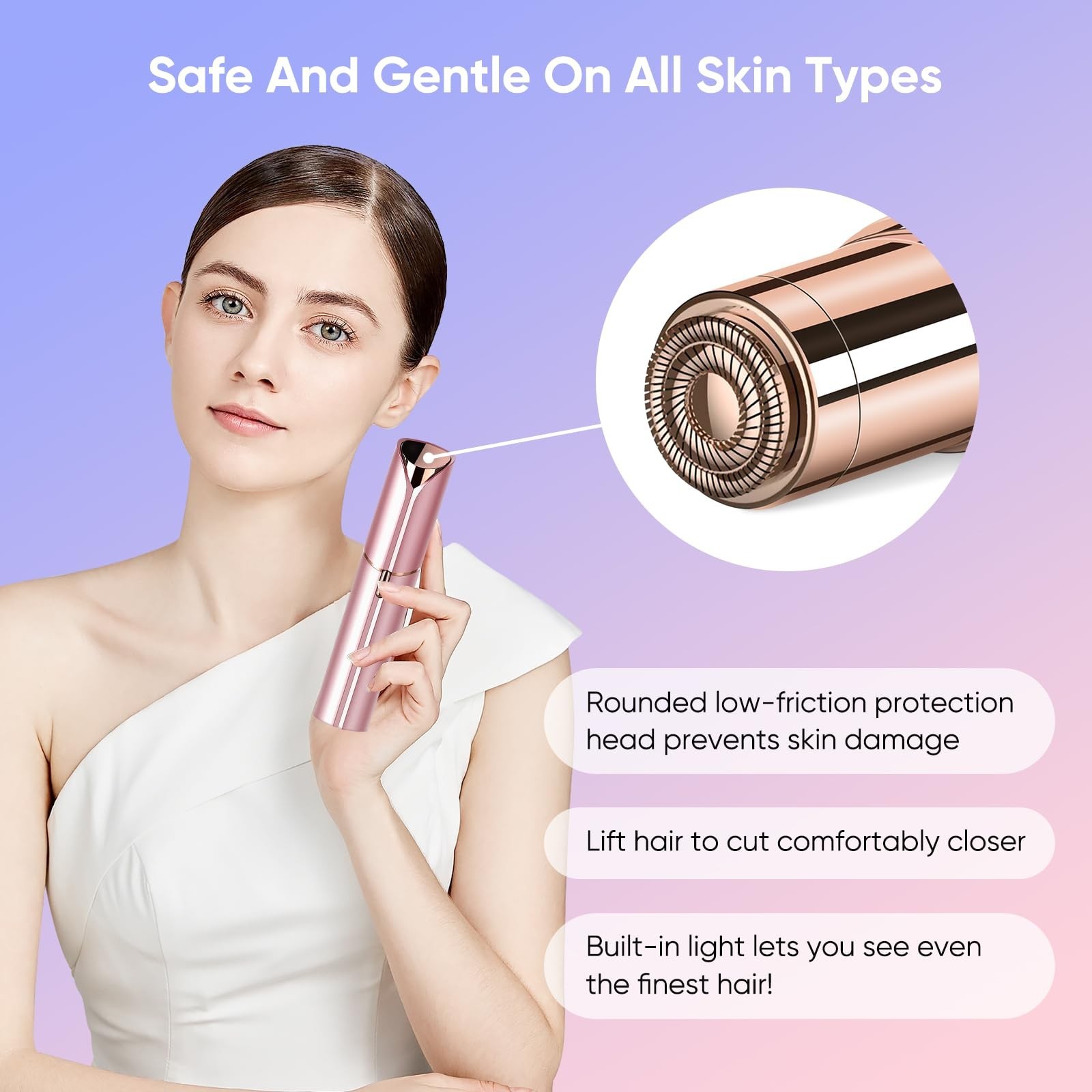 Painless Facial Hair Remover for Women – Mini Electric Shaver & Epilator, Portab