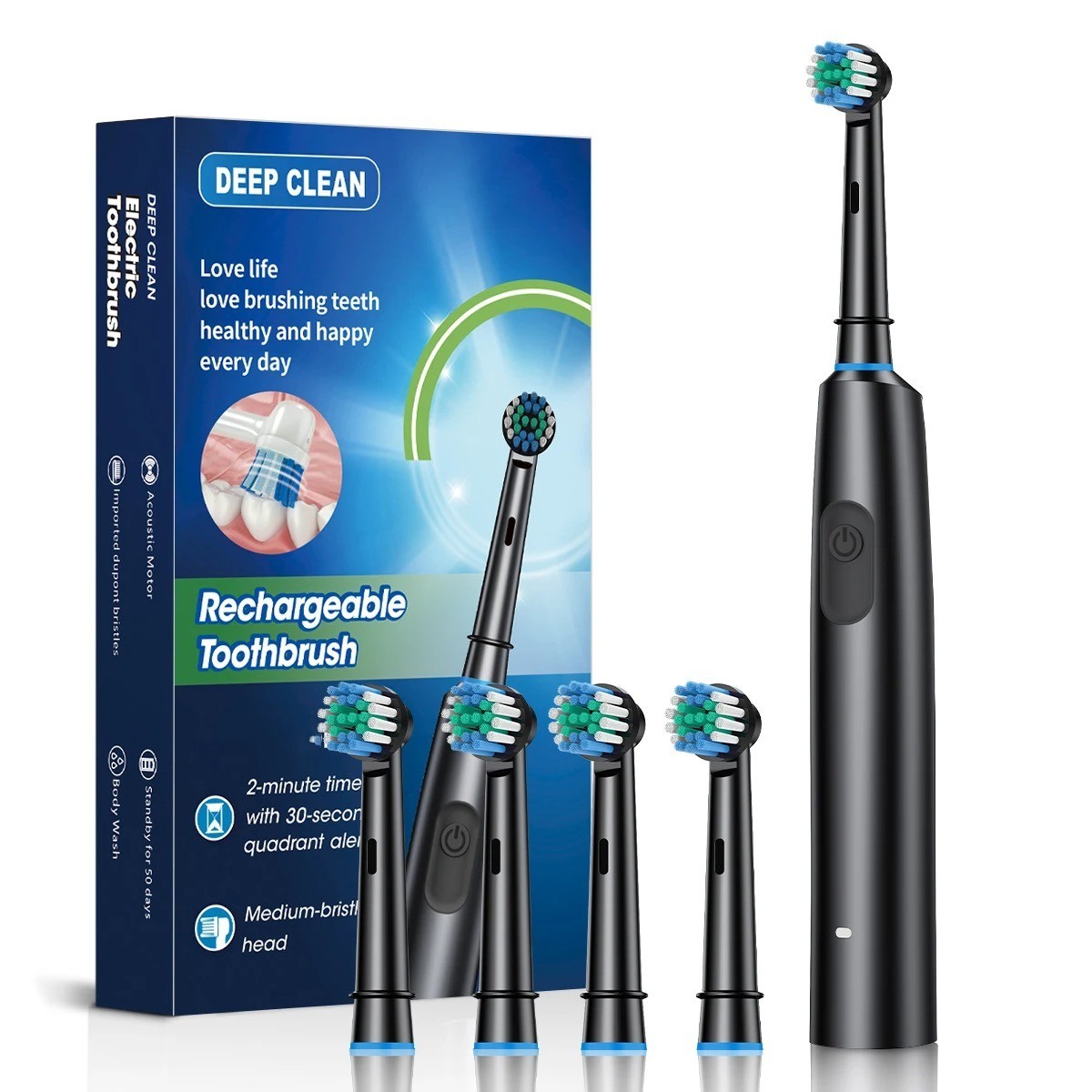 Rechargeable Electric Toothbrush 5 Modes Smart Timer with 8 Brush Heads Adult