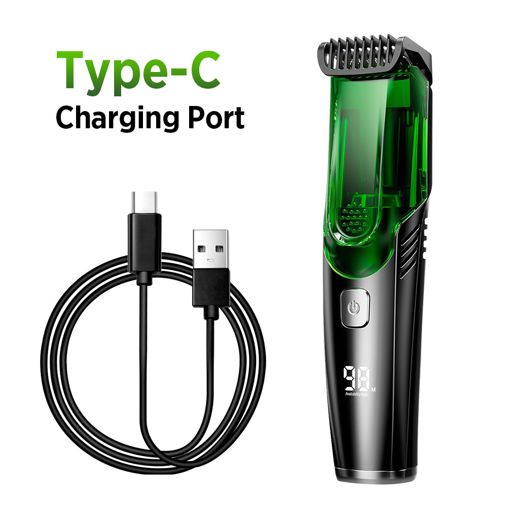 Rechargeable Vacuum Beard Trimmer for Men, Adjustable Length, Waterproof Shavers