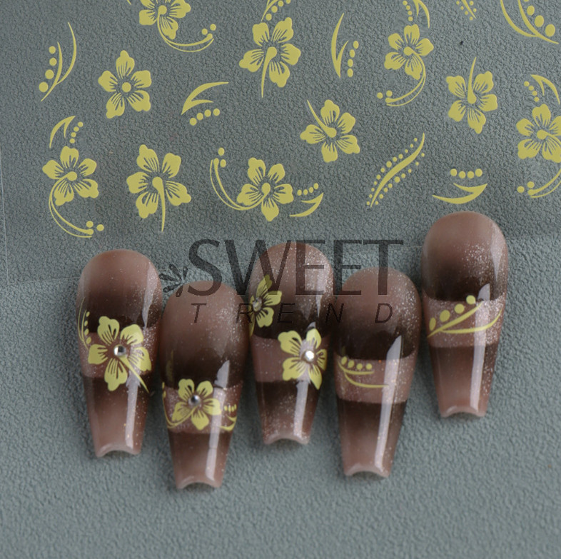 4pcs Hibiscus Nail Stickers Hawaiian Flower Vine Floral Decal Manicure Peel NS32