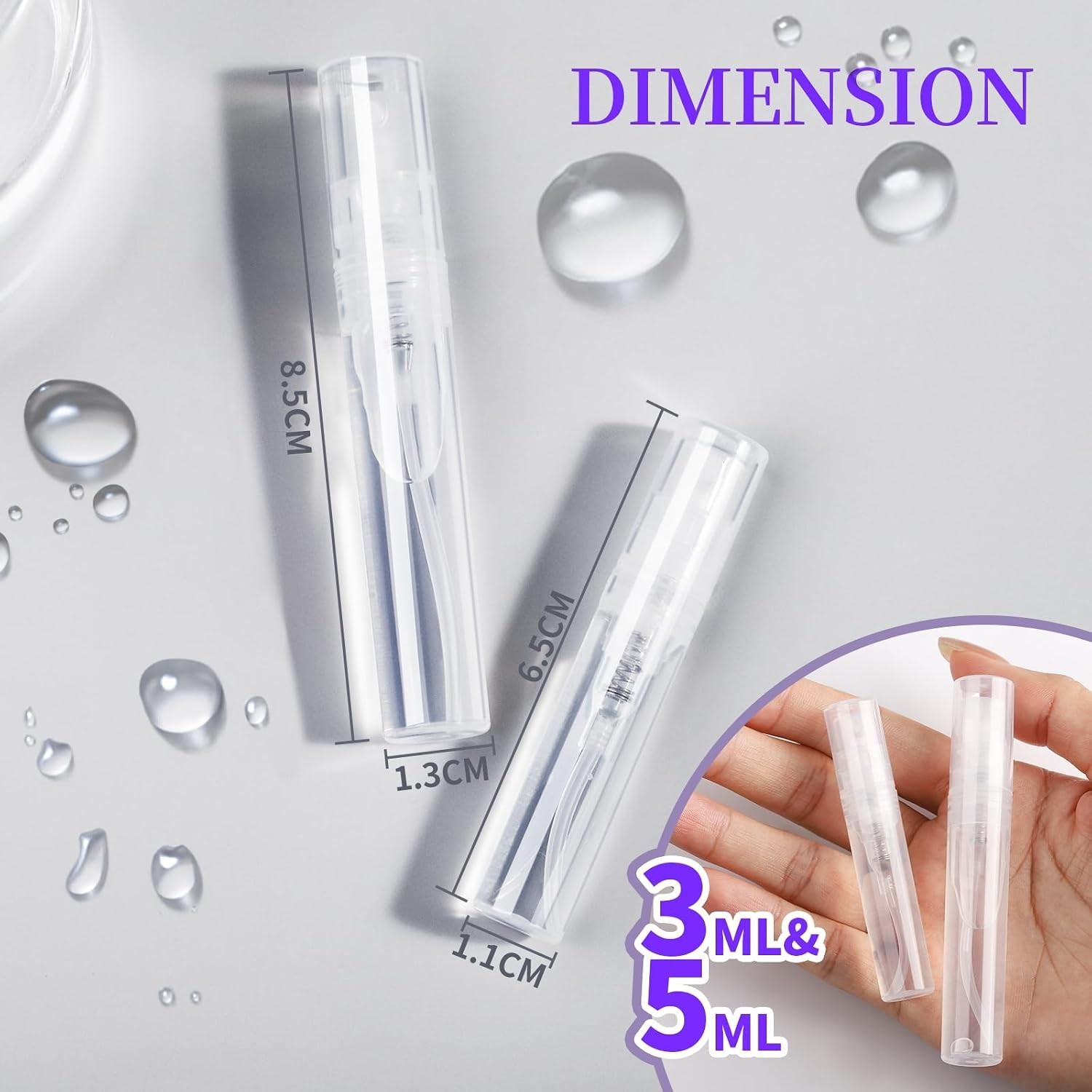 60PCS Mini Spray Bottles 3ml 5ml Fine Mist Refillable Travel Containers