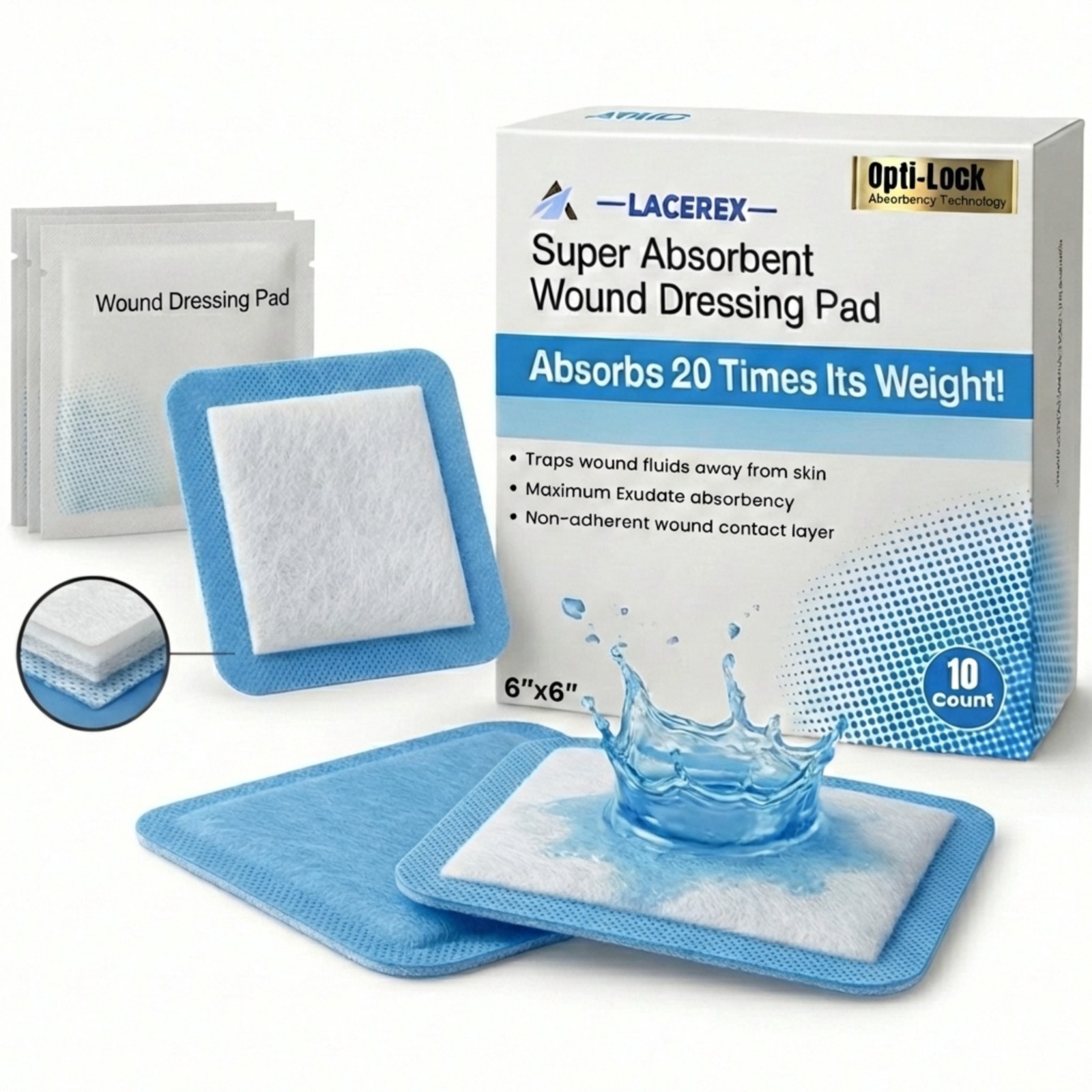 Super Absorbent Wound Dressing 6″x6″ (3 Box Lot) 30 Pcs Sterile Exp 08/2026