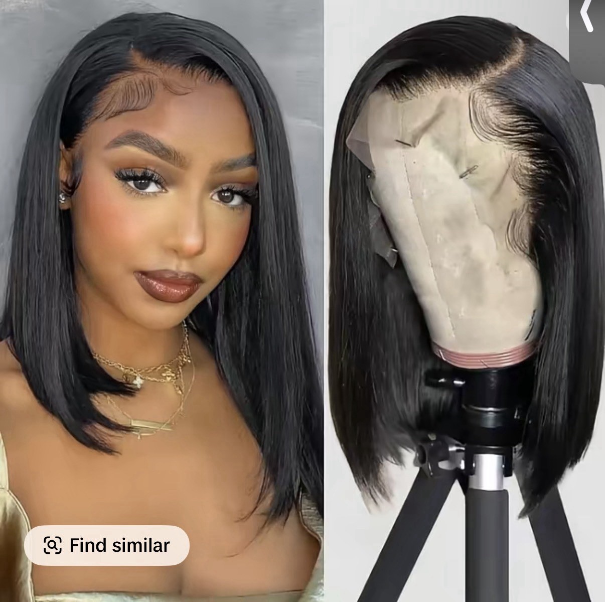 Human Hair Lace Front Glueless Straight Bob Wig Black C-Part for Women