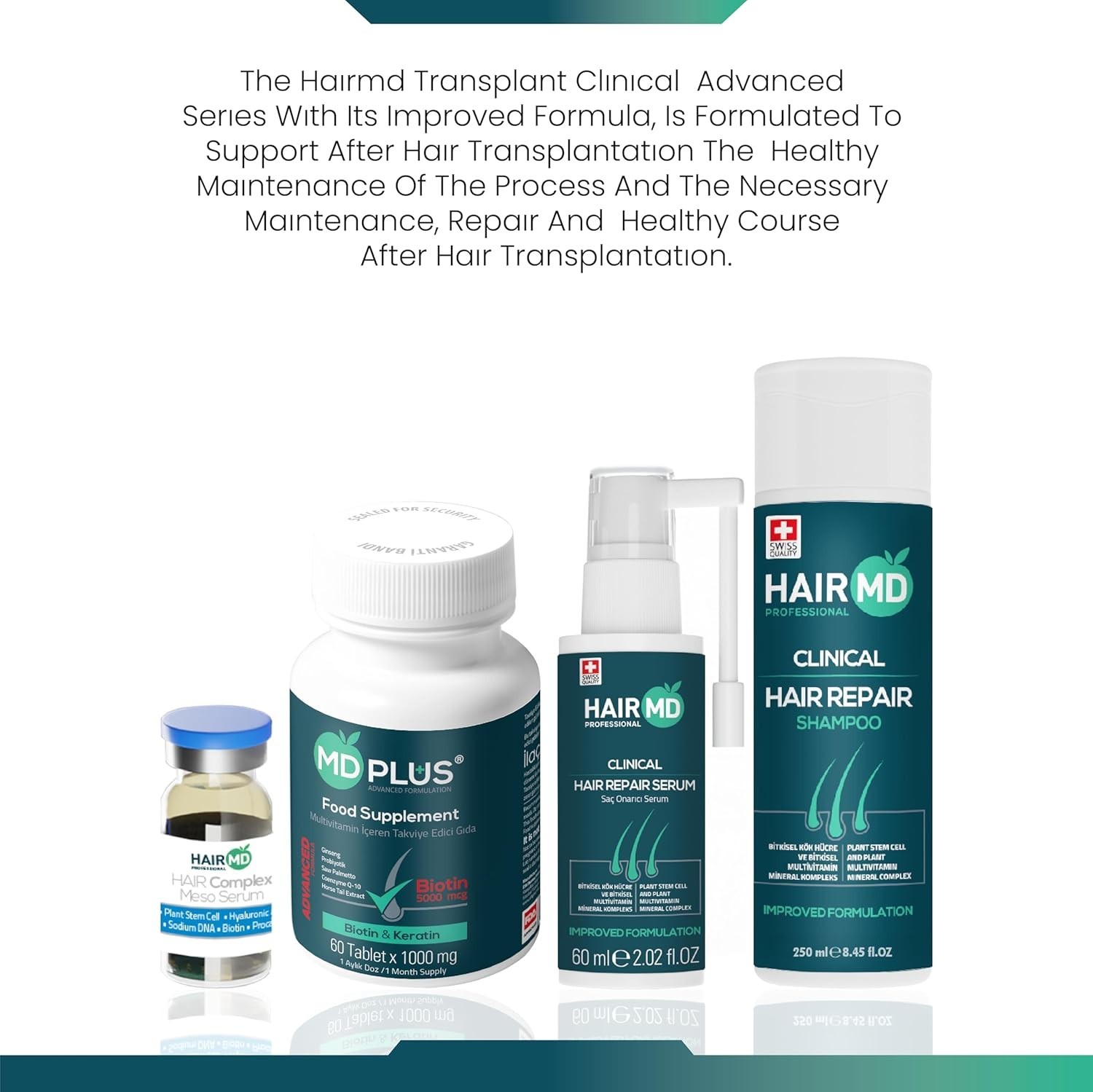 HairMD Post-Transplant Hair Set – 3 Month Kit with Shampoo, Serums & Vitamins
