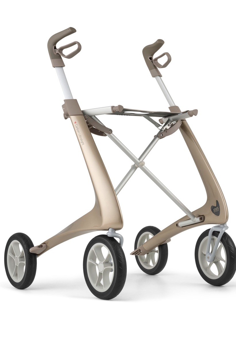byACRE Carbon Ultralight Rollator Walker with Organizer Bag, Champagne Gold