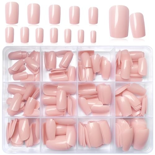 240pc Press on Nails Medium Square Fake Nails Glue on Nail Press ons Nude