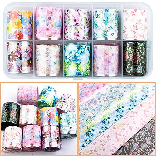 Nail Foil, 30 Rolls Nail Art Foil Transfer 3D Flower Stickers Flower Series