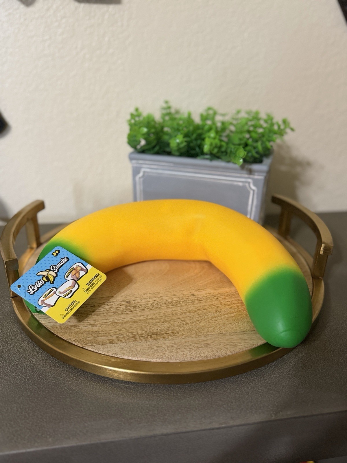 Banana Squeezable Stress Reliever Toy Yellow Green 10in