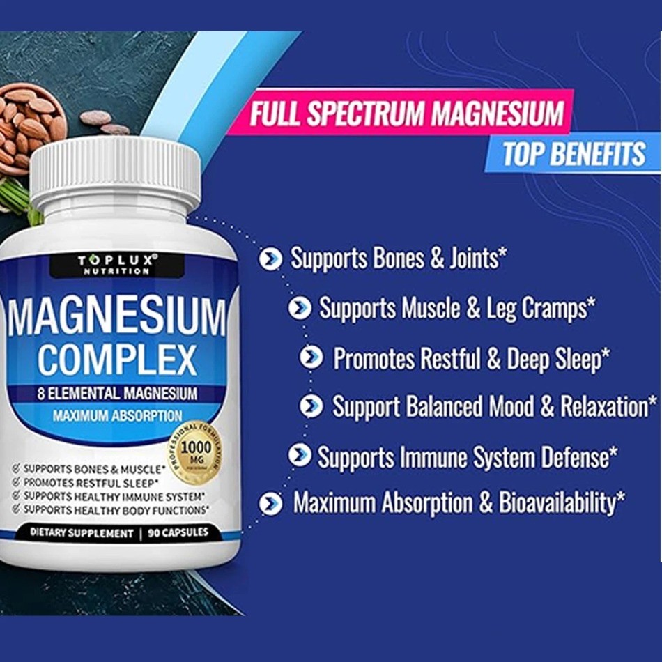 Toplux Nutrition Magnesium Complex 1000mg 8 Elemental Magnesium – 1/2/3 Bottles